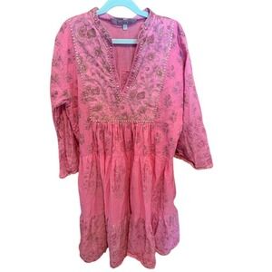 Bella Tu Pink Embroidered Tiered Tunic Dress XS